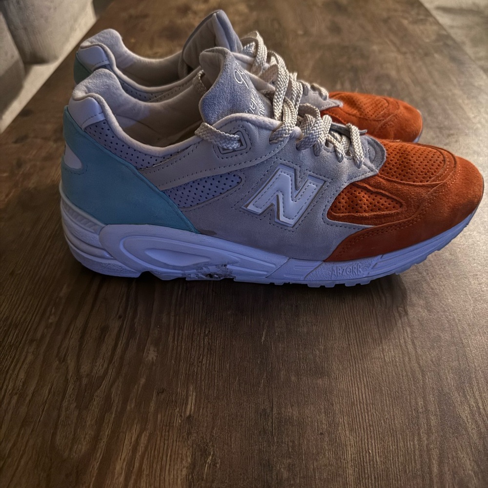 New Balance 990 Sneakers in Orange, Gray, Light Blue - Picture 7 of 9